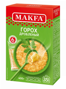 Горох дробл. 400гр(6порций)*9шт "Makfa" вар.пак.(104-4Н)