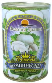 Шампиньоны резаные золотая долина 425мл*24шт, ж/б